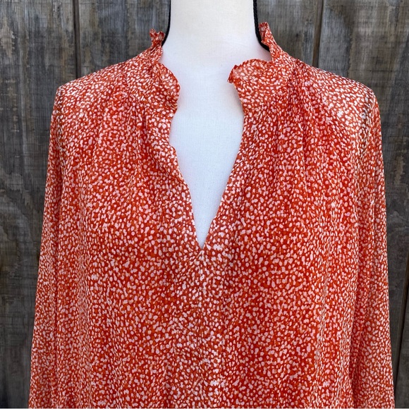 New Sam and Jess Ditzy Floral Orange Dress Sheer Long Button Sleeve Lined Dress - Picture 5 of 10